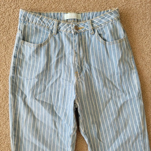 Stella‎ Laguna Beach Sz S Blue & White Striped High Rise Straight Leg Jeans - Picture 2 of 10